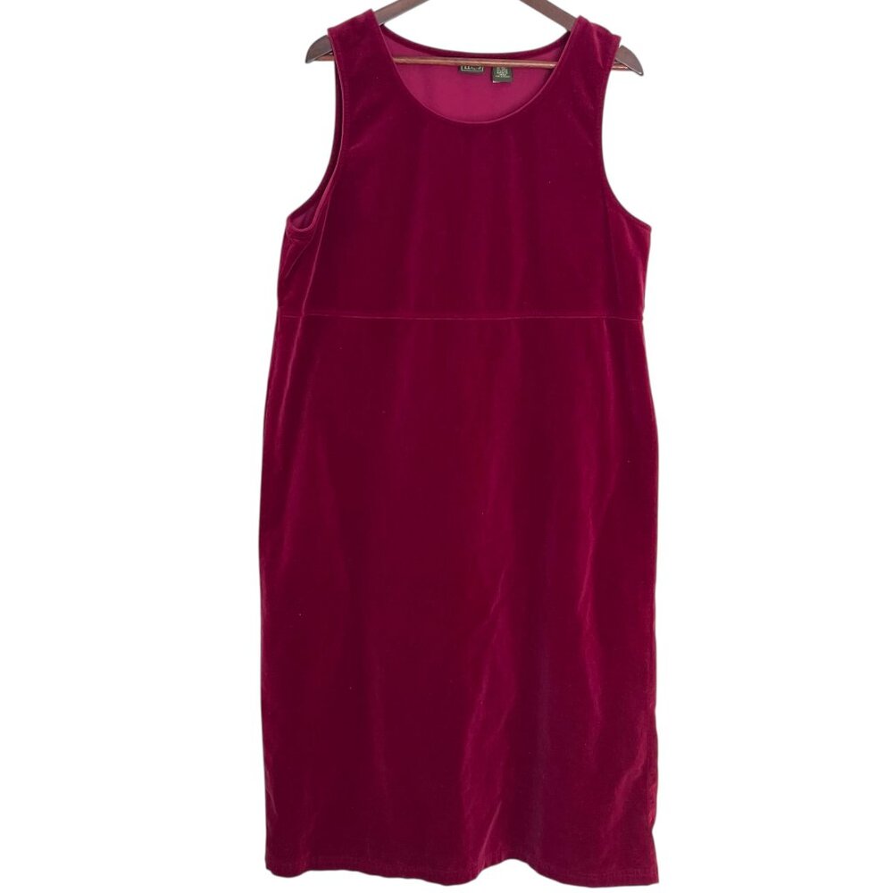 Vintage 90s LL Bean Maxi Jumper Dress 16 Petite Cranberry Red Velvet Cottagecore